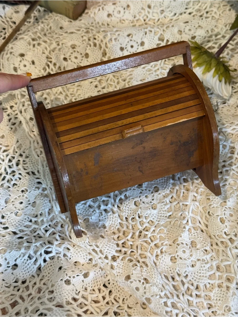Vintage Wooden Slatted Storage Caddy - Brown